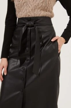 Lorette Tie Waist Faux Leather Midi Skirt -Dresses Sales Store ACS9065 BLACK 4