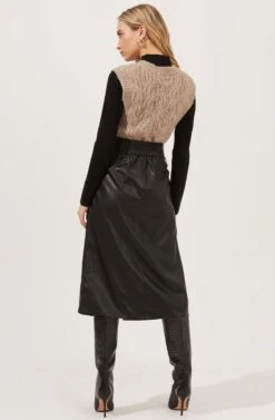 Lorette Tie Waist Faux Leather Midi Skirt -Dresses Sales Store ACS9065 BLACK 5