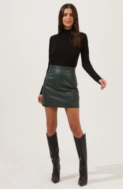 Meika Faux Leather Mini Skirt -Dresses Sales Store ACS9072 GREEN 1