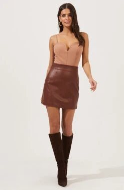 Meika Faux Leather Mini Skirt -Dresses Sales Store ACS9072 RUSTBROWN 1
