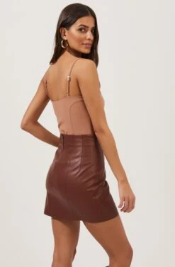 Meika Faux Leather Mini Skirt -Dresses Sales Store ACS9072 RUSTBROWN 4