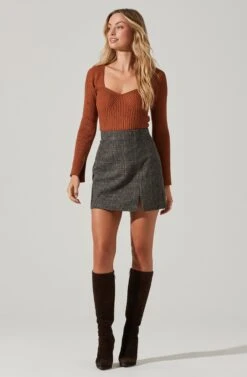 Audrey Plaid Mini Skirt -Dresses Sales Store ACS9074B BLACK TANPLAID 2