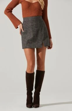 Audrey Plaid Mini Skirt -Dresses Sales Store ACS9074B BLACK TANPLAID 3