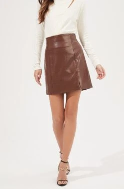 Audrey Faux Leather Mini Skirt -Dresses Sales Store ACS9074 BROWN 3