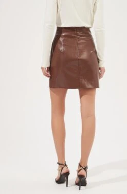 Audrey Faux Leather Mini Skirt -Dresses Sales Store ACS9074 BROWN 5