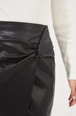 Kari Faux Leather Twist Front Midi Skirt -Dresses Sales Store ACS9076 BLACK 3