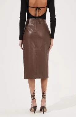 Kari Faux Leather Twist Front Midi Skirt -Dresses Sales Store ACS9076 BROWN 6