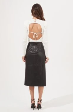 Kari Faux Leather Twist Front Midi Skirt -Dresses Sales Store ACS9076 OFFWHITE 4