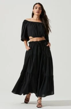 Balboa Tiered Maxi Skirt -Dresses Sales Store ACS9080 BLACK 1