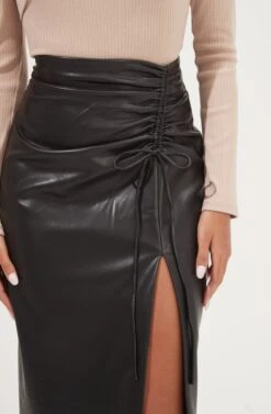 Alondra Ruched Faux Leather Midi Skirt -Dresses Sales Store ACS9082 BLACK 4