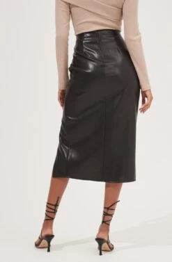 Alondra Ruched Faux Leather Midi Skirt -Dresses Sales Store ACS9082 BLACK 7