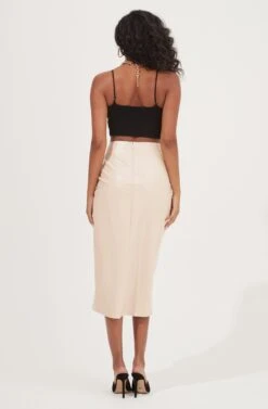 Alondra Ruched Faux Leather Midi Skirt -Dresses Sales Store ACS9082 CREAM 5