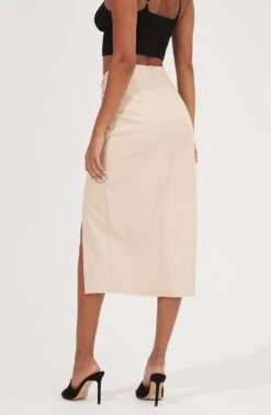 Alondra Ruched Faux Leather Midi Skirt -Dresses Sales Store ACS9082 CREAM 6