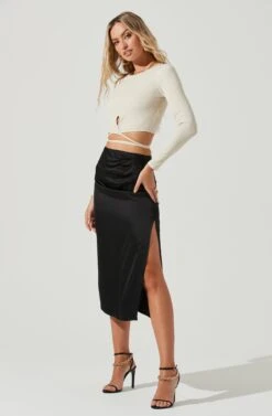 Perry Ruched Side Slit Midi Skirt -Dresses Sales Store ACS9086C BLACK 1