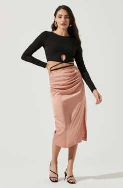 Perry Ruched Side Slit Midi Skirt