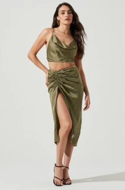 South Beach Ruched Tie Waist Midi Skirt