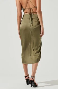 South Beach Ruched Tie Waist Midi Skirt -Dresses Sales Store ACS9088 OLIVE 4 f02af87f 038c 41dd bcc1 68d201dfca55