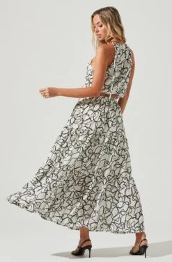 Cecile Abstract Print Midi Skirt -Dresses Sales Store ACS9090 WHITEBLACKPRINT 3