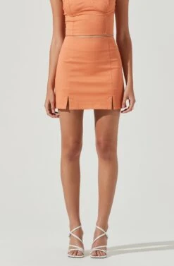 Monet Double Slit Mini Skirt -Dresses Sales Store ACS9093B PAPAYA 4 a2307ae3 031f 4385 a080 c56388c32492