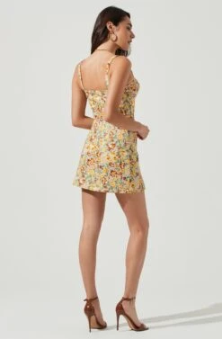 Monet Floral Double Slit Mini Skirt -Dresses Sales Store ACS9093 YELLOWBROWNMULTIFLORAL 3