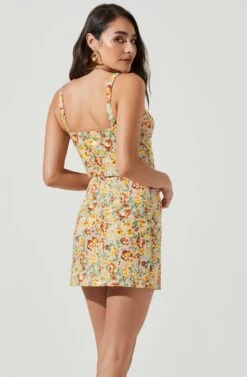 Monet Floral Double Slit Mini Skirt -Dresses Sales Store ACS9093 YELLOWBROWNMULTIFLORAL 4