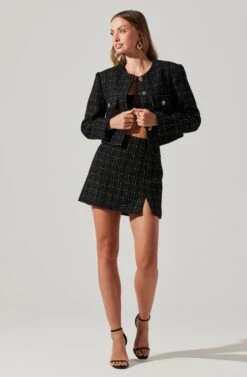 Covina Tweed Mini Skirt -Dresses Sales Store ACS9096T BLACKPLAID 3