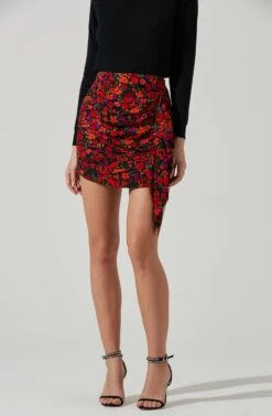 Waverly Floral Ruched Mini Skirt -Dresses Sales Store ACS9100 REDORANGEMULTI 3