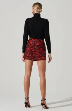 Waverly Floral Ruched Mini Skirt -Dresses Sales Store ACS9100 REDORANGEMULTI 5
