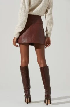 Tracy Faux Leather Front Zip Skirt -Dresses Sales Store ACS9101 BROWN 5