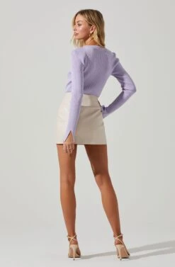 Tracy Faux Leather Front Zip Skirt -Dresses Sales Store ACS9101 CREAM 5