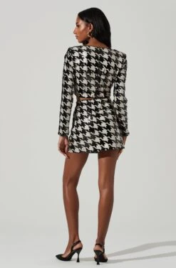 Darby Sequin Houndstooth Mini Skirt -Dresses Sales Store ACS9104 BLACKWHITE 4