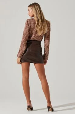 Veruca Faux Leather Mini Skirt -Dresses Sales Store ACS9105 DARKBROWN 4