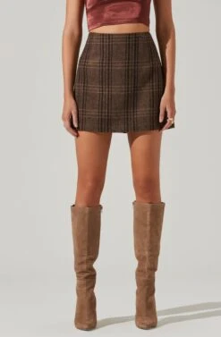 Brina Plaid Mini Skirt -Dresses Sales Store ACS9107 BROWNBLACKPLAID 14151