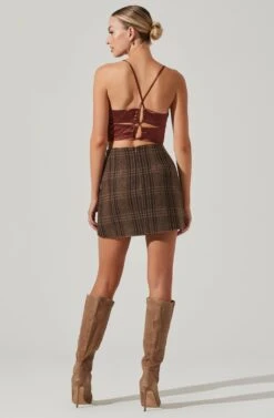 Brina Plaid Mini Skirt -Dresses Sales Store ACS9107 BROWNBLACKPLAID 14191