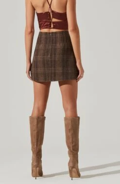 Brina Plaid Mini Skirt -Dresses Sales Store ACS9107 BROWNBLACKPLAID 14221
