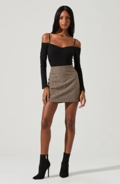 Brina Plaid Mini Skirt -Dresses Sales Store ACS9107 BROWNBLACK 0638