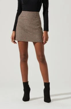 Brina Plaid Mini Skirt -Dresses Sales Store ACS9107 BROWNBLACK 0656