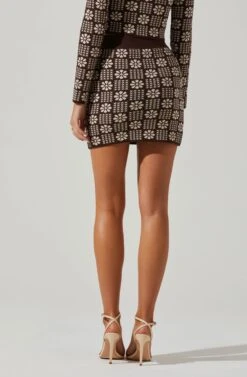 Freja Floral Knit Mini Skirt -Dresses Sales Store ACS9109 BROWNFLORAL 3