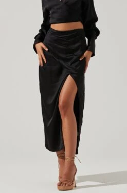 Loretta Satin Wrap Front Midi Skirt -Dresses Sales Store ACS9111VR BLACK 3