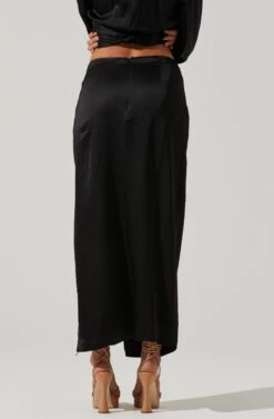 Loretta Satin Wrap Front Midi Skirt -Dresses Sales Store ACS9111VR BLACK 4