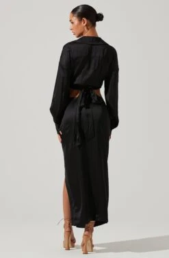 Loretta Satin Wrap Front Midi Skirt -Dresses Sales Store ACS9111VR BLACK 5