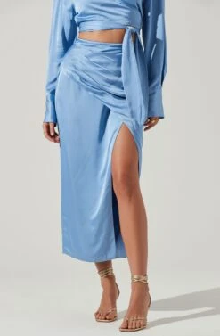 Loretta Satin Wrap Front Midi Skirt -Dresses Sales Store ACS9111VR BLUE 2