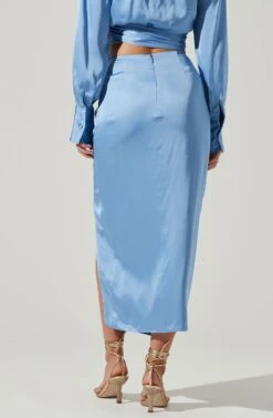 Loretta Satin Wrap Front Midi Skirt -Dresses Sales Store ACS9111VR BLUE 4