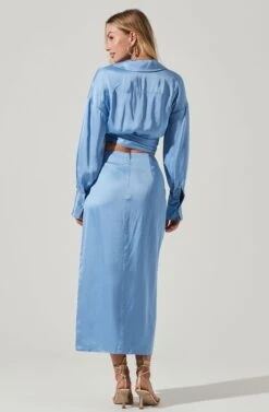 Loretta Satin Wrap Front Midi Skirt -Dresses Sales Store ACS9111VR BLUE 5