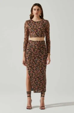 Louisa Floral Midi Skirt -Dresses Sales Store ACS9132 BLACKORANGEMULTI 1