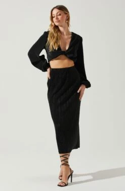 Cataleya Plisse Midi Skirt -Dresses Sales Store ACS9143 BLACK 2