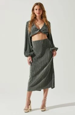 Cataleya Plisse Midi Skirt -Dresses Sales Store ACS9143 DARKSAGE 1