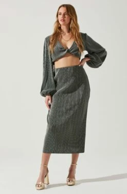 Cataleya Plisse Midi Skirt -Dresses Sales Store ACS9143 DARKSAGE 2