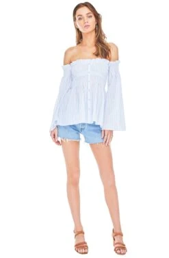 Shelby Top -Dresses Sales Store ACT13253 WHITE BLUE STRIPE 01