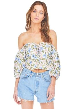 Raelynn Off Shoulder Top -Dresses Sales Store ACT13259B BLUE PINK FLORAL 00